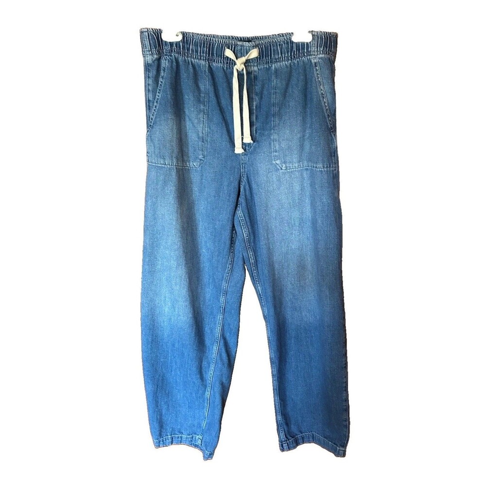 Gap Denim Jeans $80 Sz Medium Tall Pull On Drawstring Wide Leg Barrel 70’s 32x30
